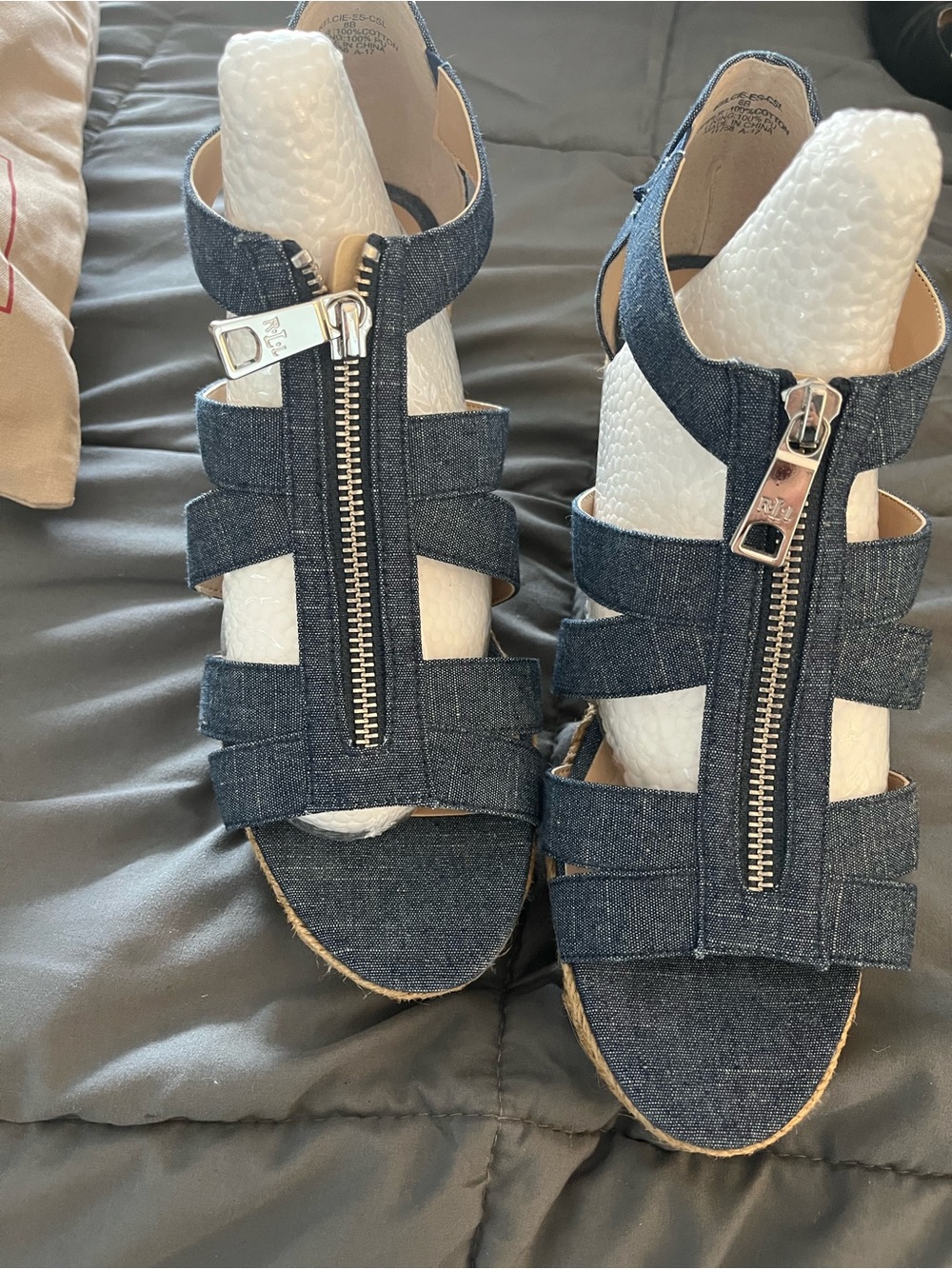 Lauren Ralph Lauren Denim Blue Zip Wedge Sandals - Picture 1 of 9
